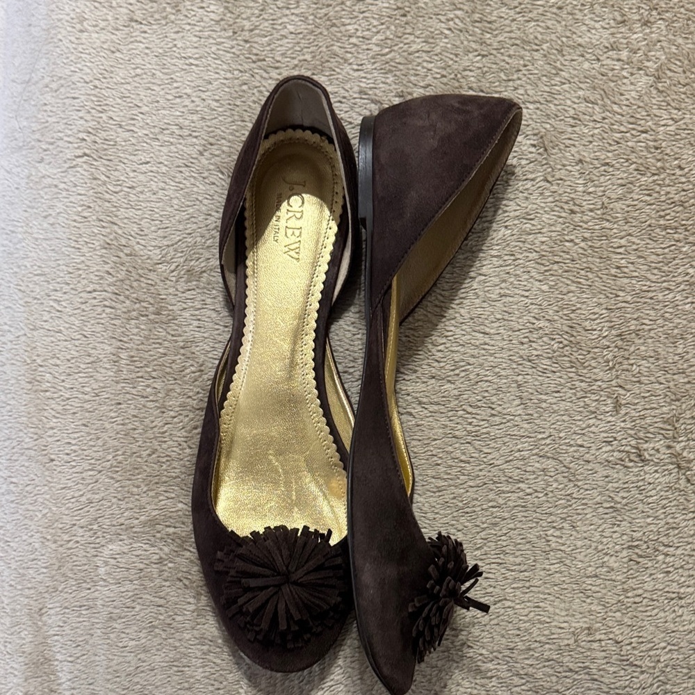 J. Crew Women's Trendy Stella Dark Brown Pom Pom Suede Loafers - Picture 5 of 11